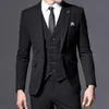 3 piece Black Slim fit Men Suits for Boyfriend with Peaked Lapel Wedding Tuxedo Smart Casual Man Fashion Jacket Vest Pants 2020 X0909