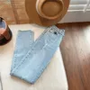 Jeans casuais femininos calças finas com decoração de botão com zíper confortável desgaste ao ar livre respirável