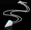Natural Gemstone Pendant Necklace Crystal Healing Chakra Reiki Silver Stone Hexagonal Prisme Cone Pendulum Charm N