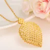 Dubai Women peacock Plume Pendant Necklace 18k Yellow G/F Solid Gold thick Jewelry Africa/Arab Pretty Big leaf Gifts Heavy