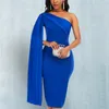 Femmes Party Robe Bleu Élégant Celebrity Sexy Une Épaule Ruché Ruban Moulante Plus Taille Dîner Rouge Date Out Robes De Nuit XL 210323