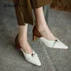 SOPHITINA Retro Female Pumps Square Toe Stitching Buckle Decoration Shoes Thick Heel Mid-mouth TPR Women Shoes AO372 210513