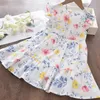 Humor Bär Mädchen Rüschenärmel Kleid Sommer Kostüme Mode Kinder Mode Kleider Süße Blumen Prinzessin Partykleid 3-7Y Q0716