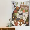Tapissries 2021 Illustration Böhmen Africa Girl Cat Wall Hanging Canvas Målning Norden Tapestry för Living Roomtree Tyg