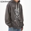 Gonthwid Harajuku 장난감 곰 프린트 후드 스웨터 스테리턴 힙합 캐주얼 풀오버 후드 망 패션 outwear 탑 210818