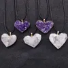 Irregular Natural Crystal Stone Heart Shape Pendant Necklaces With Rope Chain For Women Men Party Club Birthday Wedding Jewelry