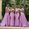 Elegent African Plus Size Pink Long Mermaid Abiti da damigella d'onore Off spalla Satin Wedding Guest Wear Overskirts Party Dress Abiti da damigella d'onore Custom Made