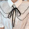 Kanske dina kvinnor vita virka spets polka dot Peter Pan Collar Bow Klänning Kortärmad Empire Knee Längd Klänning Sommar D2673 210529