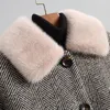 Frauen Pelz Faux Tweed Wolle Echt Mantel Abnehmbare Natürliche Lamm Liner 2021 Lange Winter Jacke Frauen Nerz Kragen 38322 WYQ3933