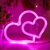 Enseigne au néon LED double cœur USB à piles romantique arc-en-ciel décoration murale suspendue signes lumineux pour fête de mariage anniversaire