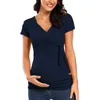 Maternity Short Sleeve Tops Pregnant Summer Blouse Breastfeeding V-Neck Shirts for Pregnancy Breastfeed 20220226 Q2