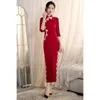 Ropa étnica Sexy encaje con cuentas vestido de noche chino elegante delgado largo cheongsam vintage mejorado casual qipao vestidos tamaño S-4XL otoño