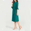 QRWR Summer Autumn Women Dress Solid Color High midja A Line Ladies Midi Dresses Casual Puff Sleeve Vintage Dress Women 210322