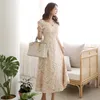 Casual Dresses A-line High Waist Lace Dress Women Spring Summer Big Swing Long Office Lady Special Occasion Evening Party Vestidos