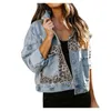 Jaquetas jeans curtas femininas com estampa de leopardo patchwork casaco feminino vintage casual feminino jaqueta jeans bomber plus size GG feminino