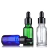 Amber Clear Blue Green Portable Glass Dropper Bottles 15ml 20ml Empty Cosmetic Containers with Black Cap And Pipette Tube