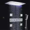 Brushed LED Rain Shower System Set 28X17 Inch Large Bathroom Waterfall Rainfall And Thermostatic Message Sprayer Body Jets Multi Functions Work Together