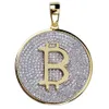 TOPGRILLZ złoty kolor Iced Out okrągły Micro Pave pełny sześcienny cyrkon duży Bitcoin naszyjnik z wisiorkiem dla kobiet mężczyzn HipHop biżuteria X0509
