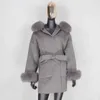Furbelieve 진짜 모피 코트 겨울 자켓 여성 100 % 천연 칼라 커프스 캐시미어 양모 블렌드 대형 겉옷 211110