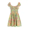 Pittura a olio Abito da spiaggia stile francese Abbigliamento donna Stampa floreale vintage Boho Mini Summ Drop 210427