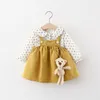 2021 Autumn Baby Girls Clothes Outfits Toddler Princess Flower T-Shirt+ Strap Dress Suits for Girls Clothing 1 Year Birthday Set Q0716