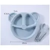 Cartoon Kid Dinnerware Wheat Straw Baby Feeding Plate Bowl Spoon Fork Set Cute Children Tableware