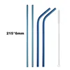 6*215mm Stainless Steel Drinking Straws Reusable Colorful Metal Straw Cleaning Brush for Kitchen Party Wedding Bar Use