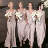 2021 Vintage Blush Rosa Longo Damas de Principais Vestidos Deep V Neck Beach Wedding Guest Dridesmaid Dress Sexy Vestido de Invado