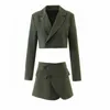 [DEAT] Vårhöstens Fashion Simplicity Nedgång Krage Långärmad Blazer Coat Oblique Buckle Skirt Suit 13U971 210527