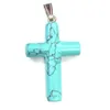 Çapraz Şekil Doğal Taş Charms Şifa Kristal Turquoises Gül Kuvars Opal Taşlar Kolye Takı Yapımı Için Kolye 28x4mm