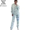 Women Sets Dye Gradient Printing Sweat Suits Loose Casual Sweatsuits Home Wear Two Piece Set Top And Pants 210513