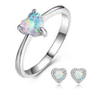 Earrings & Necklace Boho Female Ring Jewelry Set Fashion White Fire Opal Heart Stud Cute Bridal Sets For Women