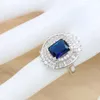 Örhängen Halsband Royal Blue Stora Stones Dubai Silver Färg Smycken Satser för Kvinnor Armband Stud Ring Luxury Födelsedaggåva