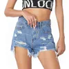 Hög midja denim shorts för kvinnor sommarblå rippad elastisk jean kort mager avslappnad kvinna tvättade bekväma shorts 210625