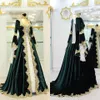 Elegancki Green and White Velvet Maroko Kaftan Formalne Suknie Wieczorowe Aplikacje Koronki Długie Rękawy Islamski Dubaj Prom Sukienka Sweep Pociąg Szczególną okazję Nosić