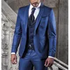 Синие свадебные мужские костюмы Slim Fit с цветочным узором Жилет 3 шт. Формальный жених смокинги ужин итальянский модный куртка брюки X0909