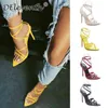 Super high heels 11cm women's pumps ankle cross-strap sandals shoes woman lady pointy open toe stiletto high-heeled party shoe Q231127