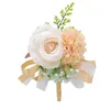 花嫁介添人の花のコサージュの牡丹の男性Boutonniereの結婚式の花のアクセサリープロムスーツの装飾白シャンパン
