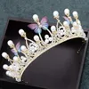Baroque Butterfly Rhinestone Pearl Bride Tiaras Crowns de Noiva Princess Diadem Bridal Wedding Hair Jewelry FORSEVEN