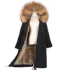 Kvinnors Fur Faux X-Long Parka Vattentät Vinter Jacka Liner Kvinnor Naturliga Raccoon Hood Real Coat Avtagbar Streetwear
