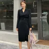 Outono 2 peças Set Korean Women Office Ol Collar Notched Colar Double Breasted Jacket + Cintura alta Saiu Sala 210519