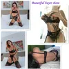 Sexiga underkläder Kvinnor Tunna Transparent Lace Push Up Bra Set Broderi BRA + GARTERS + THONG 3 Piece Set Se igenom underkläder 211104