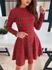 Casual Dresses ZNU 2022 Christmas Red Dress Long Sleeve Scottish Spring Autumn Slim Ladies Mini Party S-M-L-XL-XXL