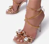 Woemn Summer Stilettos Drills Chains Square Ladies Sandals Big Size