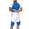 Sommar mode mens shorts sätter avslappnad färg matchning kortärmad 2 stycke set löpande sport fitness tracksuit män 210722