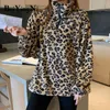Oversize Bluzy Kobiet Grube Polar Ciepłe Harajuku Bluzy Kobiety Leopard Turtleneck Hoody Tops Streetwear BF Coat 210506