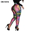 Cm.yaya Paisley Drukuj wysokiej talii Bodycon Pencil Spodnie dla kobiet Streetwear legging Fashion Active Skinny Spodnie 210915