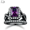 Wedding Rings Dodo Punk Svart guldfärg Par för kvinnor Square Purple Zircon Fine Smycken Party Anel 2pcs Bague Gifts DD224