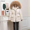 Winter Women Grube Ciepłe Duże Prawdziwe Futro Z Kapturem Kurtka 90% White Duck Coat Talia Chowany Parker Płaszcz 210430