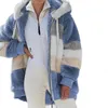 Kış Peluş Patchwork Ceket Kadınlar Casual Fermuar Kapşonlu Kalın Sıcak Ceket Retro Uzun Kollu Artı Boyutu Faux Kürk Kadın Parka